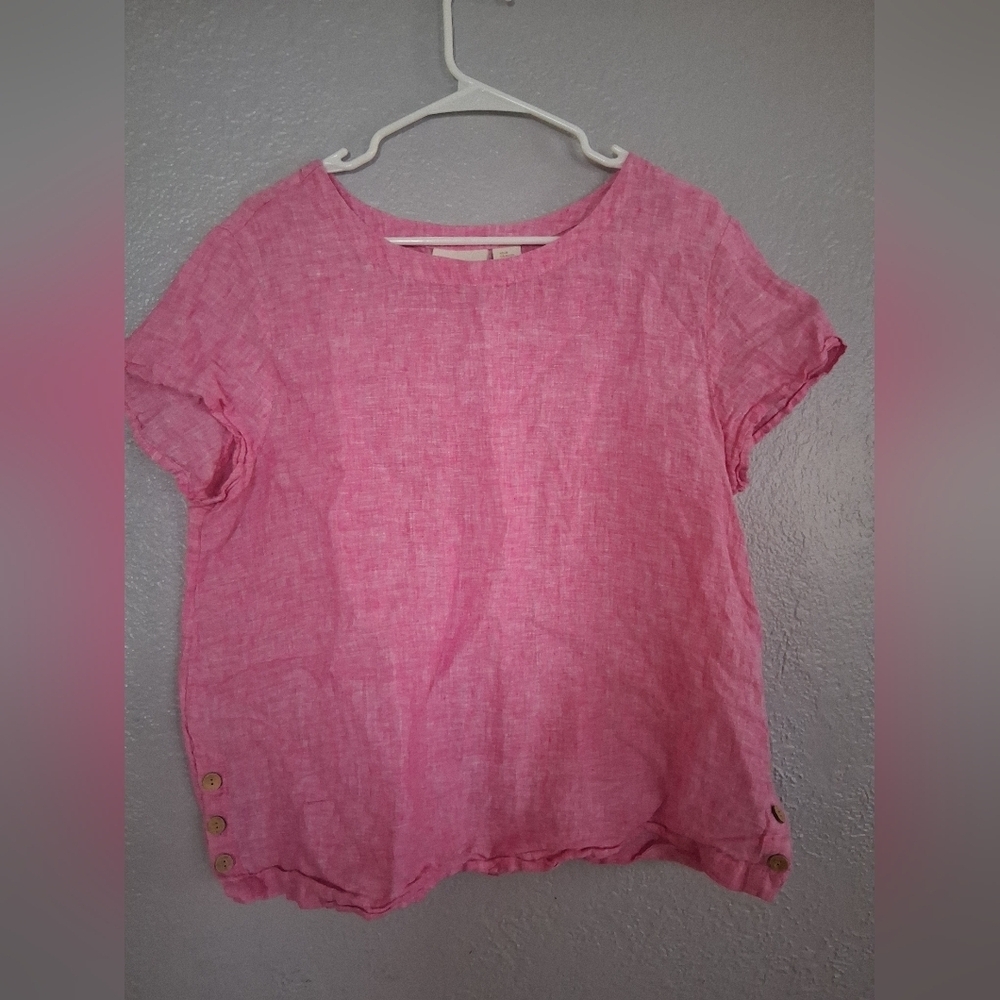 Cynthia Rowley 100% Linen Pink Short Sleeve With Side Button Detail XL